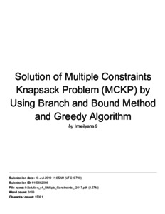 Solution of Multiple Constraints Knapsack Problem (MCKP) by Using ...